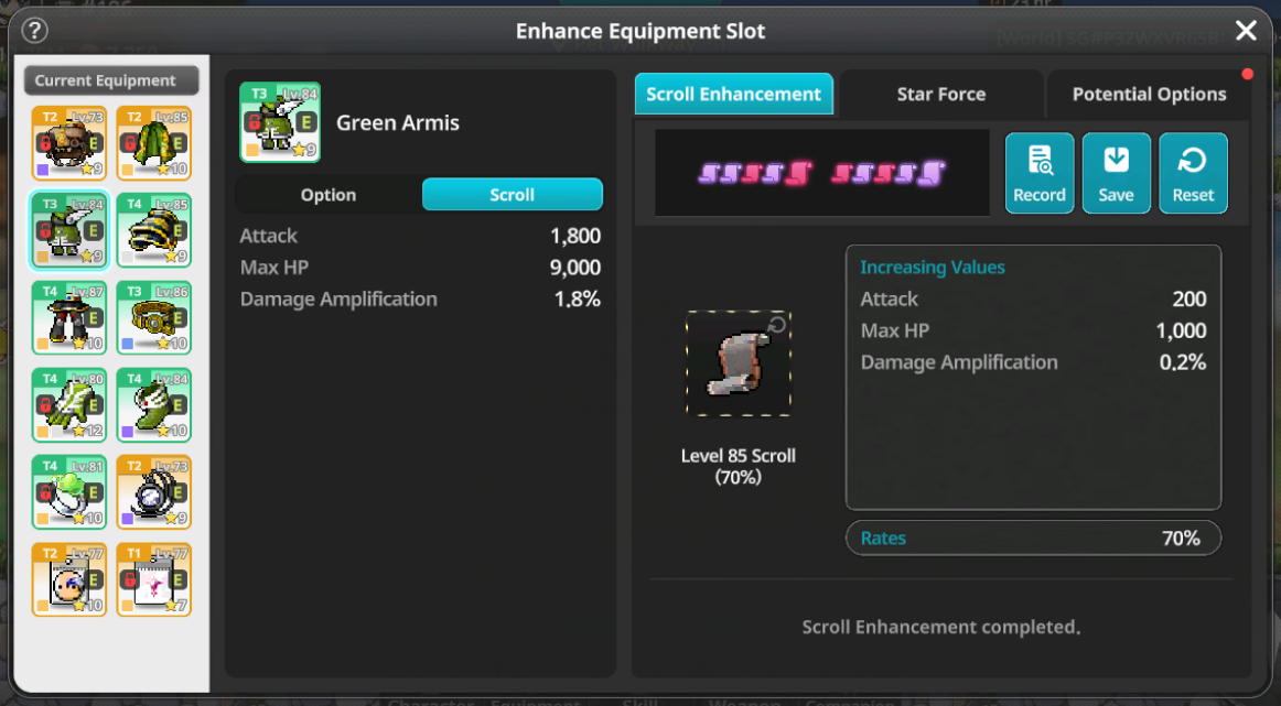 Scrolling results showing 1/1 15% and 3/7 70% successes